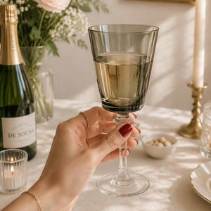 Vintage Smoky Grey Wine Glasses: Art Deco Geometric Stem, Krosno Style