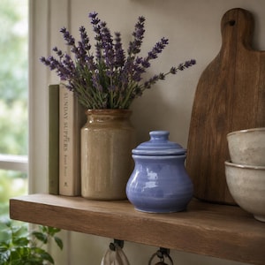 Vintage Lavender Blue Ceramic Jar with Lid – Small Stoneware Trinket Pot