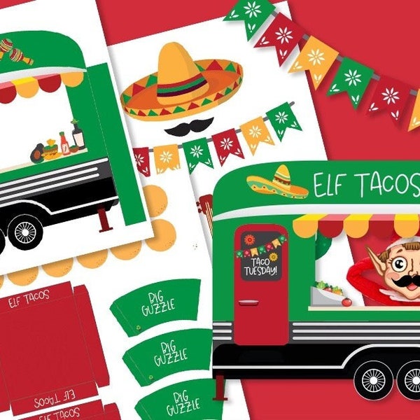 Elf Taco Truck Props - Taco Stand, Food Truck, Taco Tuesday Accessories - Funny Elf Accessories - Easy Christmas Elf Ideas - Printables