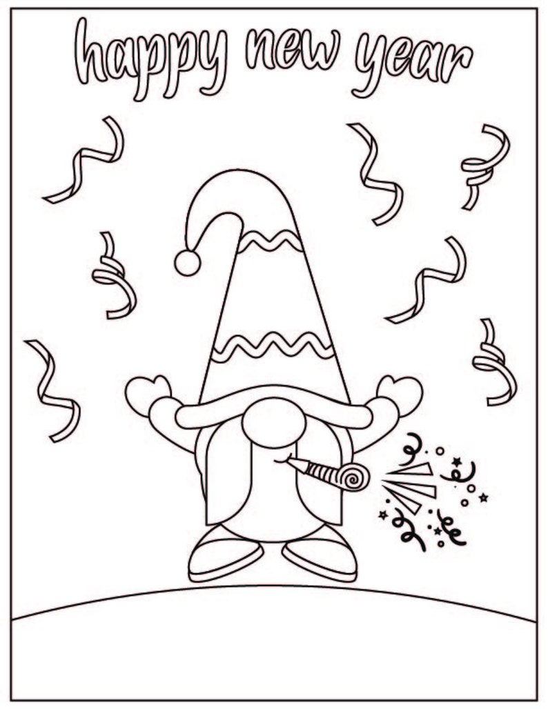New Years 2024 Printable Gnome Coloring Pages New Years Eve Party