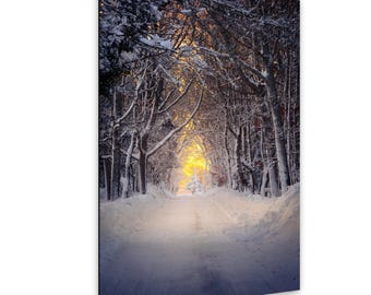 Snow Covered Road to Ned’s Point Lighthouse / Peaceful New England Landscape Photography Print