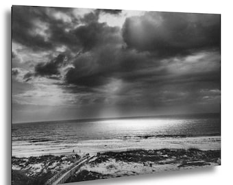 Jekyll Island Beach Black and White – Dramatic Storm Clouds – Coastal Fine Art Photography Print