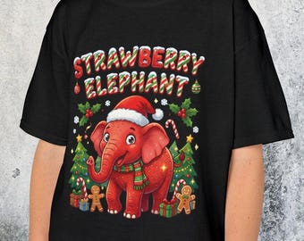 Christmas Strawberry Elephant Italian Brainrot Meme Funny Santa Hat Xmas Brain rot Creatures Gen Z T-Shirt for Kids