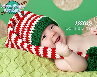 Christmas Elf Stocking Hat Photo Prop - Crochet Pattern Digital PDF - 6 Sizes!