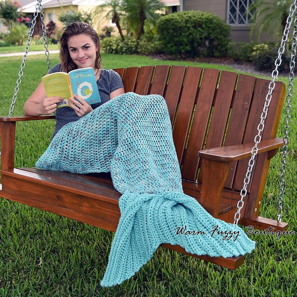 Quick & Easy Mermaid Tail Fin Blanket Cocoon - Crochet Pattern Digital PDF - 4 Sizes!