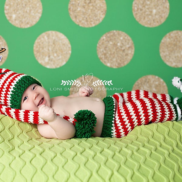 Christmas Elf Outfit - Stocking Hat, Pants, Booties Photo Prop - Crochet Pattern Digital PDF - 3 Sizes! 3 Patterns in 1!