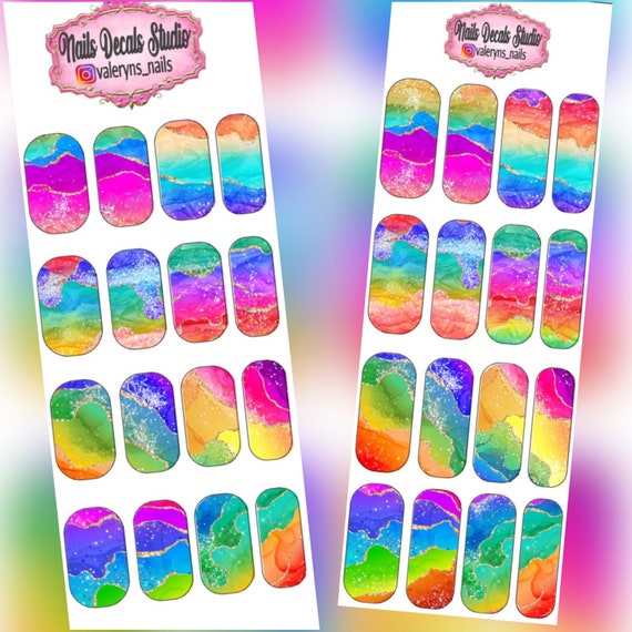 Colorful Marble Waterslide Nails Decals Nail Art Nail - Etsy