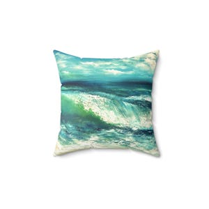 Teal Ocean Wave Throw Pillow, 47+ usd (shipping included in price.)