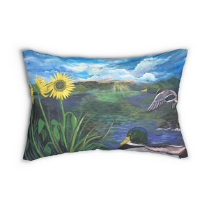 Sunflowers and Ducks Spring Lumbar Pillow, 54 usd (shipping included in price.)