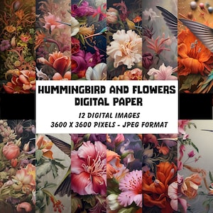 Hummingbird and Flowers Paper – for Scrapbook, Junk Journal, Cards (Digital Download)