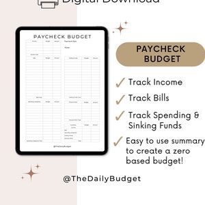 Monthly Paycheck Budget, Printable Paycheck Budget for Zero Based Budgeting, Minimalist Budget Template