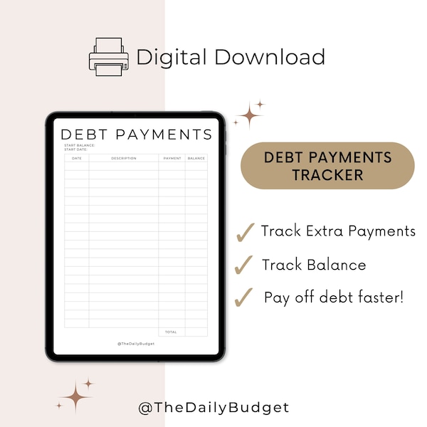 Debt Payments Tracker, Debt Payoff Tracker Printable, Debt Tracker US Letter, Debt Snowball Tracker, Debt Payoff Log