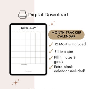 Planificador mensual sin fecha imprimible, completar el calendario de presupuesto, calendario de presupuesto mensual minimalista, calendario mensual en blanco carta de EE. UU.