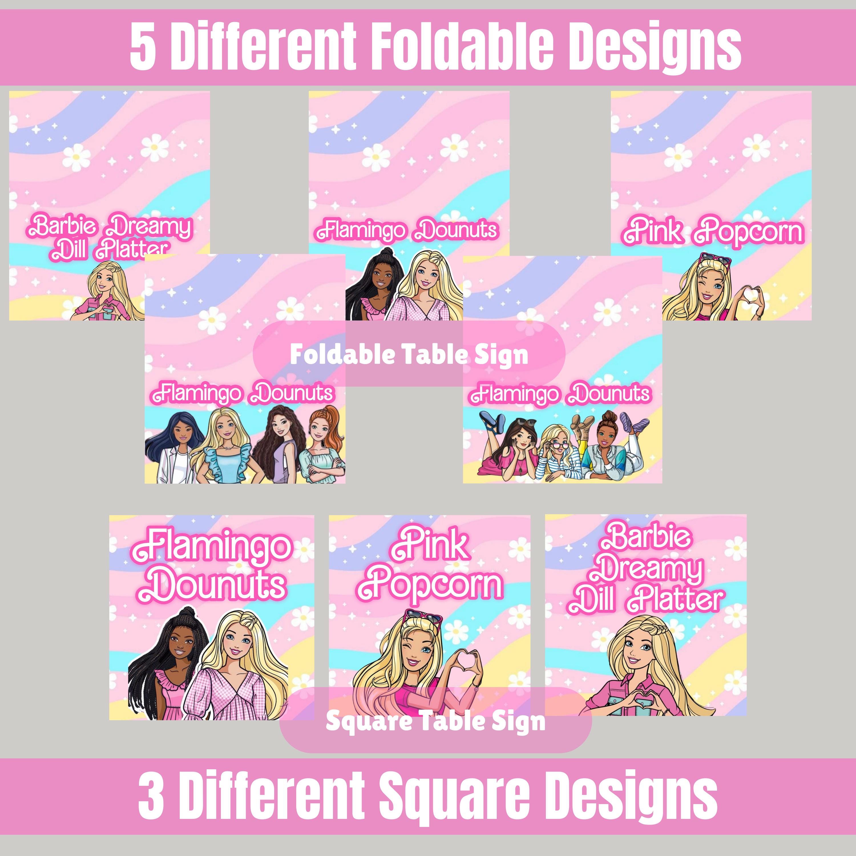 Table Food Sign Color EDITABLE Pink Doll Flower Table Food Signs | Doll Theme | Table Food ...