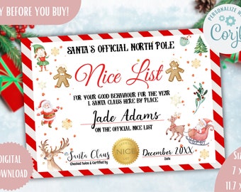 EDITABLE Official Santa Nice List | North Pole Mail | Instant Download
