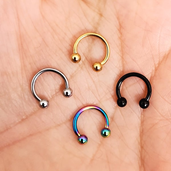 16G External Threaded HORSESHOE Nose Jewelry Nostril Hoop Ring Snug 8mm, 10mm Circular Barbell