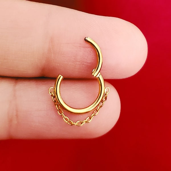 Anneau de septum en chaîne en titane pour implant dentaire, anneau de nez, cerceau à cliquet articulé, 16 g 8 mm