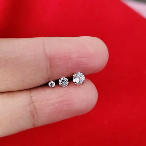 Internally Thread Screw on 2mm 3mm 4mm Clear CZ Gems Flat Back 6mm 8mm Labret Tragus Nose Cartilage Piercing Ear Stud