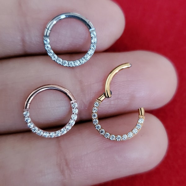 16g Septum Ring CZ Paved Jeweled Ear Cartilage Septum Clicker/ Daith Ring/ Hinged Septum/Septum Jewelry