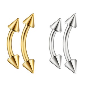 Spike Curved Barbell- Eyebrow Piercing Bar/ Cartilage Earring- Rook Barbell/ Daith Barbell- Titanium Bar- 16G Curved Barbell
