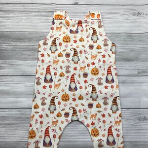 Organic Cotton Romper, Halloween gnomes, Pumpkin, Gender Neutral, Baby Toddler Clothing, Baby Shower Gift, Fall Baby Clothes, Harem Romper