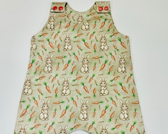Easter Bunny and Carrots Romper, Carrot and Bunny Organic Baby Clothes, Gender Neutral Romper, Special Occasion Romper, Harem Romper,