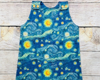 Van Gogh Starry Night, Organic Baby Romper, Gender Neutral, Handmade Unique Baby Clothes, Harem Romper, Toddler Romper, Gift For Baby