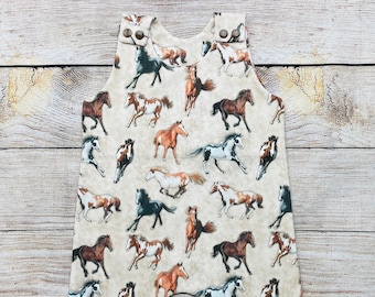 Horses Baby Organic Romper, Gender Neutral Romper, Gift For Baby, Harem Romper, Organic Toddler Clothes, Shower Gift