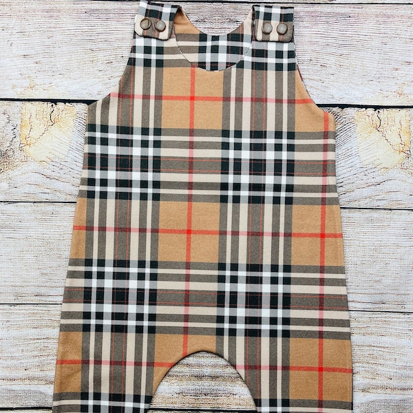 Tartan Tan unisex Baby organic Romper Plaid Gender Neutral, Herem Romper, Gift For Baby