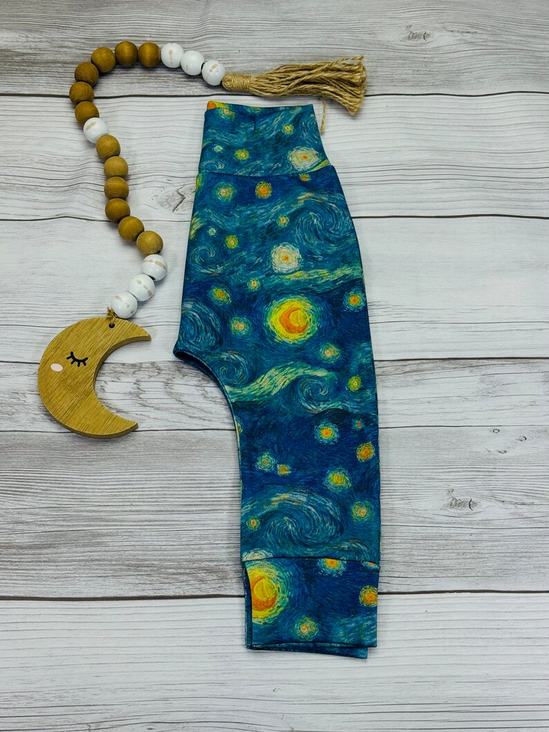 Van Gogh Starry Night, Organic Baby Pants, Toddler Leggings, Harem Pants, Organic clothes, Baby Gift, Baby Shower Gift , baby Joggers image 3