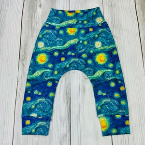 Van Gogh Starry Night, Organic Baby Pants, Toddler Leggings, Harem Pants, Organic clothes, Baby Gift, Baby Shower Gift , baby Joggers imagem 1