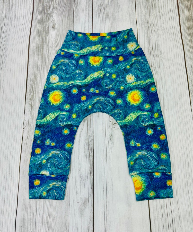 Van Gogh Starry Night, Organic Baby Pants, Toddler Leggings, Harem Pants, Organic clothes, Baby Gift, Baby Shower Gift , baby Joggers image 1