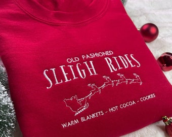 Old Fashioned Sleigh Rides Embroidered Christmas Sweatshirt/Hoodie, FREE SHIPPING