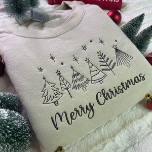 Merry Christmas Trees Embroidered Cozy Holiday Sweatshirt/Hoodie, FREE SHIPPING