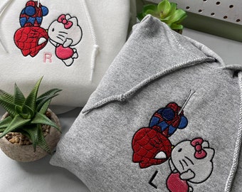 Cute Spider Kitty Embroidered Matching Hoodies/Crewneck, FREE SHIPPING