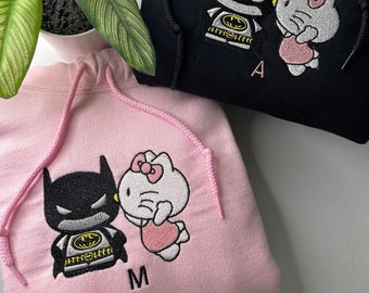 Cute Bat and Kitty matching duo embroidered hoodie/crewneck FREE SHIPPING