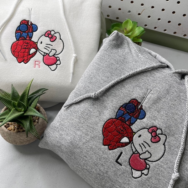 Cute Spider Kitty Embroidered Matching Hoodies/Crewneck, FREE SHIPPING