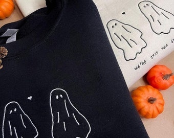 Halloween Ghost Embroidered Crewneck, Cute Couple Design,