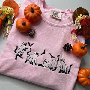 Cat Ghost Embroidered Crewneck/Cute Seasonal Hoodies/Tees FREE SHIPPING