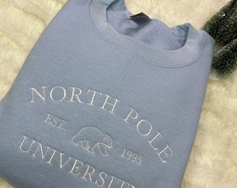 North Pole University Christmas Embroidered Holiday Sweatshirt, Hoodie, FREE SHIPPING