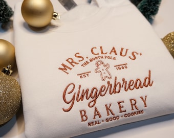 Gingerbread Bakery Embroidered Christmas Sweatshirt, Crewneck pullover