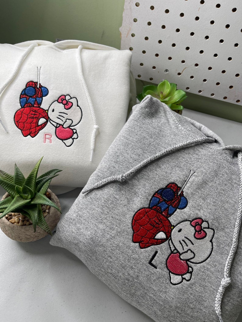 Cute Spider Kitty Embroidered Matching Hoodies/Crewneck, FREE SHIPPING image 1