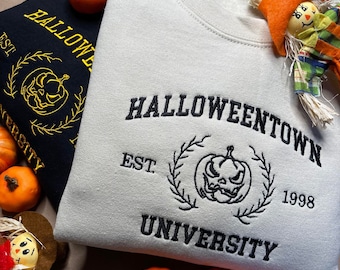 Halloween town university embroidered crewneck, college pullover FREE SHIPPING