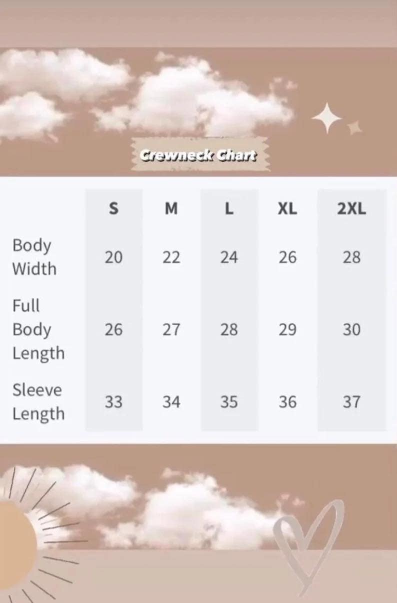 Puede incluir: Una tabla de tallas para una camiseta de cuello redondo, que muestra las medidas en pulgadas para el ancho del cuerpo, la longitud total del cuerpo y la longitud de la manga. La tabla incluye las tallas S, M, L, XL y 2XL.