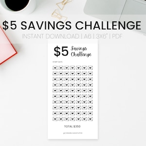 PRINTABLE 5 Dollar SAVINGS CHALLENGE | Low Budget & Low Income Savings Challenge | Instant Download Savings Challenge