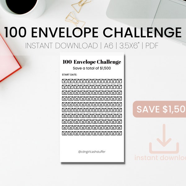 PRINTABLE 100 ENVELOPE CHALLENGE | Low Budget & Low Income Savings Challenge | Savings Challenge | Instant Download Savings Challenge