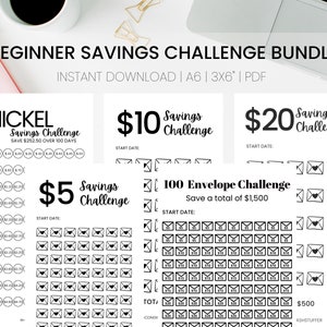 PRINTABLE Beginner SAVINGS CHALLENGE Bundle | Instant Download Savings Challenge | A6 Savings Challenges | Set of Savings Challenges