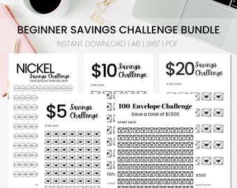 PRINTABLE Beginner SAVINGS CHALLENGE Bundle | Instant Download Savings Challenge | A6 Savings Challenges | Set of Savings Challenges