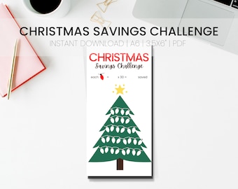PRINTABLE Christmas Savings Challenge | Instant Download Savings Challenge | Budget Binder Insert | Christmas Savings Tracker | A6 Tracker