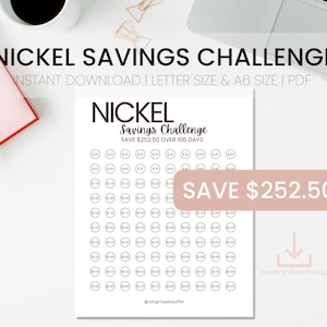 Nickel Savings Challenge | Penny Savings Challenge | Instant Download Savings Challenge | Budget Binder Insert || A6 Tracker